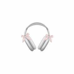 a pair of headphones with pink bows on the ears and one earpiece is shown