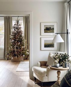 a living room filled with furniture and a christmas tree