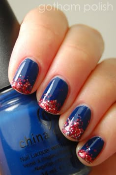 4th of July Nail Art Ideas | StyleCaster Faded Nails, Patriotic Nails, Fourth Of July Nails, Nails Opi, Behind Blue Eyes, 4th Of July Nails, Blue Nail Art, July Nails, Nails And Makeup