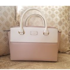 *New With Tag, Never Used Genuine Cow Leather Capital Kate Jaquard Lining Colorblock Patern With Blush And Creme Colored (Rsecld/Crem) Zip Closure At Top Interior Zipper And Dual Slide Pockets Removable And Adjustable Shoulder Strap Dust Bag Not Included Style # Wkru5322 Size: 9.2"H12.2"W5.1d" Grove Street, Cow Leather, Color Blocking, Kate Spade, Satchel, Dust Bag, Cow, Shoulder Strap, Blush