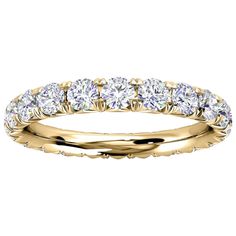 From our signature French-Pave wedding band collection, this eternity ring features perfectly matched round brilliant diamonds . Experience the Difference! Product details: Center Gemstone Color: WHITE Side Gemstone Type: NATURAL DIAMOND Side Gemstone Shape: ROUND Metal: 18K Yellow Gold Setting Type: French Pave Shank Height: 2.8 Shank Height: 2.25 Material: NATURAL DIAMOND Engravable: yes Minimum Color: G Minimum Clarity: SI1 Rhodium Plate: Yes Sizable: Yes Yellow Gold Diamond Wedding Band, Memory Ring, Pave Wedding Bands, Contemporary Engagement Rings, Pave Diamond Ring, Yellow Gold Setting, Pave Ring, 18k Yellow Gold Ring, White Gold Band