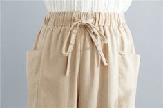 Features: Style: Casual Material: Linen Occasion: Daily Waistline: High Waist Pattern: Solid Type: Casual Women Pants Season: Fall/Spring/Summer Beige Cotton Summer Pants, High-waist Summer Cotton Pants, High Waist Cotton Summer Pants, Summer High Waist Cotton Pants, Beige High Waist Summer Pants, Beige Summer Bottoms With Pockets, Summer Beige Bottoms With Pockets, Women Pants, Women Pants Casual