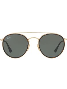 Gold-tone Round Double Bridge sunglasses from Ray-Ban featuring a thin top bar, a tortoiseshell effect, straight arms with angled tips, green classic G-15 lenses, a curved nose bridge and acetate tips. This item is unisex. Double Bridge Sunglasses, Thrift List, Curved Nose, Dream Wishlist, Winter Weekend, Boho Chique, Round Ray Bans, Ray Ban Glasses