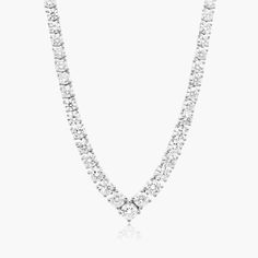 14K White Gold Chevron Lab-Created Diamond Tennis Necklace. For the one you adore, this diamond necklace shines with exquisite beauty. Crafted in 14K white gold, this incredibly simple-yet-strikingly graduated-size diamonds will take her breath away. Radiant with 7 ctw. diamonds and buffed to a brilliant luster, this necklace secures with a snap lock. Diamond Tennis Necklace, Gold Chevron, Snap Lock, Tennis Necklace, Lab Created Diamonds, Jewelry Store, V Shape, Pendant Jewelry, Jewelry Stores