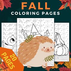 the fall coloring pages with an image of a hedge and pumpkins in autumn leaves