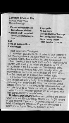 the recipe for cottage cheese pie