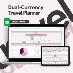 the dual currency travel planner is displayed on a computer and tablet