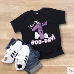 Our "My First Boo-day" is so fun and spooky for your little's big spooky one! Boo! Make sure your little one's first birthday party is memorable! Our unique and eye-catching shirts are crafted using the latest DTG (Direct-to-Garment) technology, ensuring high-quality prints that capture every detail of our designs. While we take immense care to maintain color accuracy in our products, it's important to remember that colors may appear slightly different on your computer monitor due to variations First Birthday Halloween, Spooky One Birthday, My First Birthday, Spooky One, First Birthday Outfit, First Birthday Shirts, Halloween Boys, Boy Shirt, First Birthday Outfits