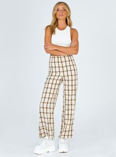 Pants   Princess Polly Exclusive  100% cotton  Length of size US 4 / AU 8 waist to hem: 100cm / 39.3"  Grace is wearing a size AU 6 / US 2  @elizabethporteous___ is wearing a size AU 6 / US 2  Plaid print   Zip fastening at side   Wide leg   Non-stretch  Unlined Gingham Fashion, Festival Pants, Fleece Dress, Sweatshirt Set, Outerwear Outfit, Loungewear Sets, Plaid Pants, Buy Now Pay Later, Curve Dresses