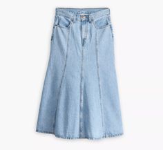 Fit And Flare Skirt - Medium Wash | Levi's® US Chic Mid-rise Relaxed Skirt Bottoms, Chic Mid-rise Relaxed Skirt, Chic Relaxed Mid-rise Skirt, High Waist Relaxed Fit Denim Skirt, Mid-rise Relaxed Summer Skirt, Relaxed Fit Midi Skirt With Pockets, High Rise Relaxed Skirt For Spring, Relaxed High-rise Skirt For Spring, High Rise Relaxed Fit Skirt For Fall