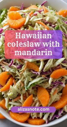 a white bowl filled with coleslaw and oranges