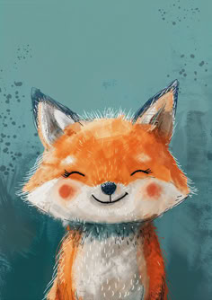 a painting of a red fox with its eyes closed