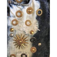 Fausto Puglisi women’s blue skinny bleached jeans with gold/silver embellishment. Button and zip closure Zip closure at hem Five pockets 100% Cotton Made in Italy Size IT38 Waist 30" Inseam 32" Front rise 10" Size IT40 Waist 31.5 32"" Inseam 32" Front rise 10" Theatrical Romantic, Bleached Jeans, Fausto Puglisi, Gold Ounce, Color Azul, Sale Items, Metallica, Silver Gold, Embellishments