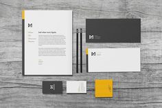 the stationery is neatly organized and ready to be used for business cards, letterheads, envelopes and more