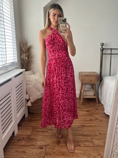 Pink Animal Print Dress Cocktail Dress Maxi, Pink And Red Dress Outfit, Preppy Wedding Guest Dress, Bright Pink Wedding Guest Dress, June Wedding Guest Outfit, Pink And Red Bridesmaid Dresses, Summer Wedding Outfit Guest Formal, Formal Summer Wedding Guest Dress, Wedding Dresses Guest Summer