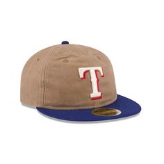 The Texas Rangers Waxed Canvas Retro Crown 59FIFTY Fitted Hat features an embroidered Rangers logo at the front panels with a matching MLB Batterman logo at the rear and a green undervisor. Wax Canvas, All Nba Teams, Trash Panda, Florida Panthers, Vancouver Canucks, Anaheim Ducks, Utah Jazz, New York Rangers, Waxed Canvas