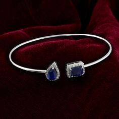 Blue Processed Gemstone Cuff Bangle Bracelet 14k White Gold Jewelry 3.07 Ct.