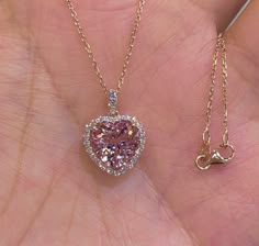 "Gorgeous Heart Morganite Diamond Necklace set in 14K Rose Gold. True Pink color Morganite, not washed out. The color of this morganite is outstanding, pinkish and vibrant. Excellent craftsmanship, the diamonds are all very sparkling. I design this pendant with nice details on the side. The halo of diamonds surround the morganite nicely, no big gaps. One only on this stunning piece. 18\" 14K Rose Gold Cable Link Chain is Included. Genuine earth mined heart shape morganite 2.42 Carats Clarity: VS Blue Sapphire Diamond Pendant, Kawaii Outfits, Sapphire Diamond Pendant, Morganite Pendant, Random Aesthetics, Morganite Diamond, Heart Necklace Diamond, Diamond Necklace Set, Diamond Necklaces