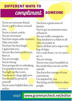 a poster with the words different ways to compliment someone