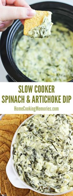 slow cooker spinach and artichoke dip is the perfect appetizer for parties