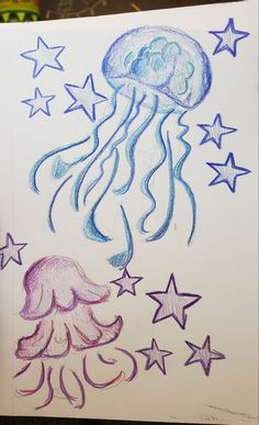 a drawing of a jellyfish and stars