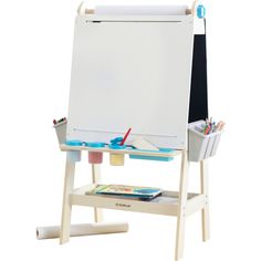 a wooden easel with a white board on it