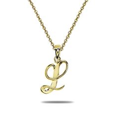 Wear this stylish pendant necklace to enhance your daytime and evening attire. This classic initial features a polished script alphabet letter, perfect as a dainty necklace for all. This letter pendant necklace dangles from an 18-inch rolo chain and secures with a spring ring clasp. They are crafted of fine yellow gold flashed sterling. This trendy necklace in fine jewelry is a great addition to your yellow gold flashed sterling silver jewelry and personalized jewelry collections. Product Detail L Letter, Script Alphabet, Trendy Necklace, Letter Pendant Necklace, Trendy Necklaces, Letter Pendants, Rolo Chain, Chain Ring, Dainty Necklace