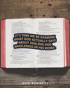 an open book with the words it's time we re examine what god actually says about