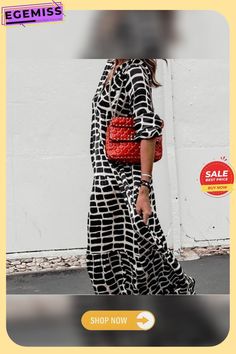 Printed Loose Long Sleeve Casual V-neck Dress Black Dresses Chic V-neck Dress For Beach Season, Casual Black V-neck Dress For Fall, Fall V-neck Shift Maxi Dress, Trendy Black V-neck Maxi Dress, Casual Long Sleeve V-neck Summer Dress, Casual Long Sleeve V-neck Dress For Summer, Trendy Fall Beach Midi Dress, Black V-neck Mini Dress For Vacation, Trendy Fall Maxi Dress For Vacation