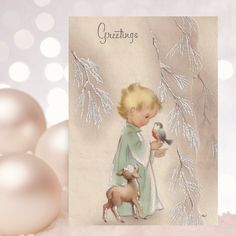 Vintage Retro Little Christmas Girl With Animals Holiday Card #zazzle #weddinginvitations #birthdayinvitations #babyshowerinvitations #zazzleinvitations #monogram #businesscards #graduation #homedecor Pet Holiday Cards, Images Noêl Vintages, Fun Cards, Vintage Christmas Images, Christmas Card Art, Holiday Poster, Retro Gifts, Images Vintage, Christmas Postcard