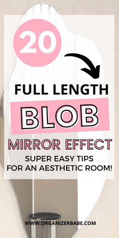 a bathroom mirror with the words full length blob in pink and white over it