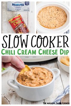 this slow cooker chili cream cheese dip is the perfect appetizer for any party