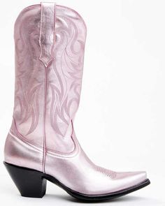 Embroidered Chunky Heels, Cowboy Boots For Women, Leather Western Boots, Pink Metallic, Western Boot, Metallic Pink, Boots For Women, Cowgirl Boots, Metallic Leather