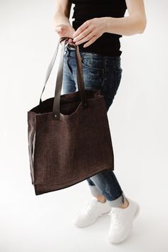 "● STRONG and DURABLE MATERIAL. Linen has a value of timelessness, so you can be sure that this organic tote bag is for a long use. ● STRONG HANDLES. Handles are with rivets which guarantees safe, secure and long-lasting use. ● INNER POCKET with ZIPPER. Your small things (keys, wallet etc.) will be safe while you're shopping or taking your things with you. ● CLASSIC COLORS. The linen tote bag's color is brown and black. These colors are perfect mostly with everything. ● ECOFRIENDLY. Linen fabric Brown Rectangular Canvas Bag With Pockets, Rectangular Brown Canvas Bag With Zipper Pocket, Brown Rectangular Canvas Bag With Zipper Pocket, Brown Canvas Shopping Bag With Pockets, Brown Rectangular Canvas Bag With Zipper, Brown Cotton Shoulder Bag For Everyday Use, Brown Rectangular Canvas School Bag, Everyday Brown Canvas Bag With Zipper Pocket, Brown Canvas Tote Bag With Canvas Lining