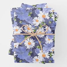 blue and white flowers wrapping paper