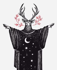 a drawing of a deer with antlers on it's head