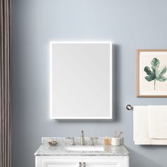 a bathroom with a sink, mirror and towel rack on the wall next to a radiator