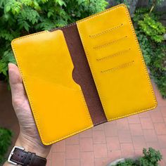 Yellow Card Holder With Card Slots As Gift, Handmade Yellow Wallets For Daily Use, Handmade Yellow Wallet For Daily Use, Yellow Rectangular Card Holder Gift, Mobile Holder, Wallet For Men, Veg Tan Leather, Leather Bifold Wallet, Yellow Leather