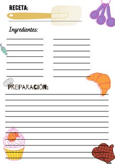 a recipe card with an image of cupcakes and other food items on it