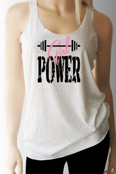 Girl Power Women's Workout Tank. Workout Shirt. Workout Clothes. Exercise Clothing. Weight Lifting S Workout Tank T-shirt With Letter Print, Tank T-shirt With Letter Print For Workout, Graphic Print Racerback Top For Gym, Graphic Print Racerback Gym Top, Cotton Racerback Top For Training, Cotton Racerback Tops For Gym, Racerback Letter Print Top For Training, Graphic Print Racerback Tops For Workout, Cotton Scoop Neck Gym Top