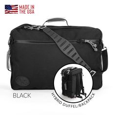 an image of a black bag with the name made in the usa and description below it