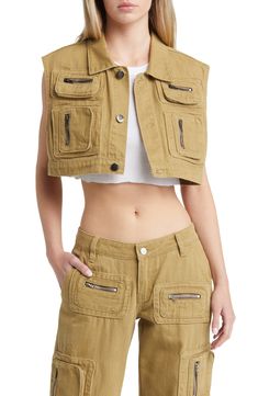 Bring a tactical vibe to your outfit while serving looks in this cotton cargo vest cut to a contemporary cropped length. 15" length (size Medium) Spread collar 100% cotton Machine wash, tumble dry Imported Cargo Vest, Streetwear Outfits, Your Outfit, Nordstrom, Street Wear, Bring It On, Size Medium