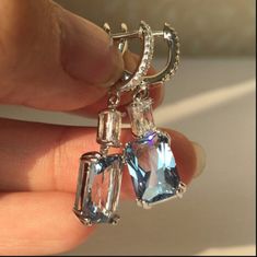 4.20Ct Emerald Cut Aquamarine Drop & Dangle Earrings Solid 14K White Gold Finish | eBay Ruby Solitaire Ring, Emerald Cut Diamond Ring, Princess Jewelry, Silver Jewelry Fashion, Drop Dangle Earrings, Diamond Drops, Fine Earrings, Rings For Her, Yellow Diamond