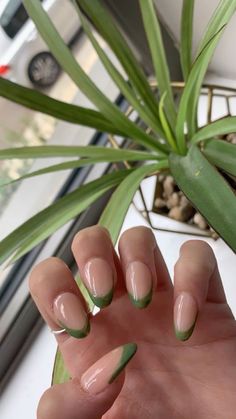 Green Tip Nails, Elegant Almond Nails, Olive Nails, Nail Aesthetic, Unghie Sfumate, Kutek Disney, Green Acrylic Nails, Beauty Boost, Bloated Belly