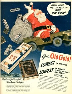 Cigarettes from Santa: Vintage Tobacco Christmas Advertising - Flashbak Christmas Advertising, Tap Dancing, Peppermint Sticks, Christmas Ad, Retro Ads, Christmas Packaging, Santa Claus Christmas