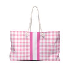 ⭐Introducing our stylish Pink Gingham Weekender Bag, designed for those who appreciate both functionality and fashion! This spacious bag features a lovely pink gingham pattern, accented by a striking pink and white stripe running down the middle of the bag.  Perfect for a weekend getaway or a day trip, this bag will add a pop of color to your ensemble while keeping all your essentials organized. Whether you're hitting the road or simply running errands, this charming weekender bag is sure to turn heads and make a statement wherever you go. 💝Totes make perfect gifts! ⭐🛍️You can click the name above(KellaTotes) to go directly to my shop and check out the Coordinating accessory bag as well as other Collections available.  ⭐⭐Free Shipping on All Items! 🛍️WEEKENDER DETAILS: See Slide for Inf White Large Capacity Bag For Picnic, Preppy Gingham Travel Bags, Gingham Travel Tote Bag, Rectangular Gingham Travel Bags, Preppy White Rectangular Bag, Preppy Gingham Everyday Bag, Preppy Pink Bag For Daily Use, Preppy Gingham Rectangular Bag, Preppy Gingham Bag For Everyday