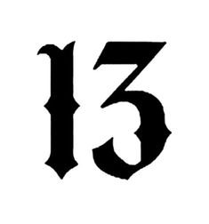 the number thirteen is shown in black and white