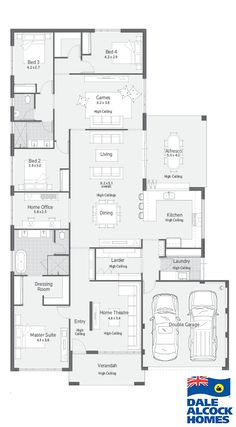 the floor plan for an apartment with two garages and three car spaces in it