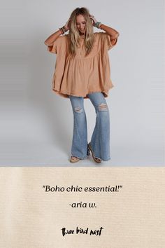 Fun, flowy, and comfy - every boho gal's dream and exactly what The Good Life Oversized Top is! You'll love to dress this top up or down because it features: Lightweight and flowy, mineral - washed, woven fabric Loose and oversized babydoll silhouette Classic crew neckline Dropped shoulders with short sleeves and cuff details Flattering gathered center seam Left chest patch pocket with a raw edge flap Exposed seams and raw edges throughout for added boho style Effortless, yet put - together boho Boho Essentials, Bralette Outfit, Padded Bralette, Oversized Top, New Tops, Trending Accessories, Boho Outfits, Outfit Sets, Clothes For Sale