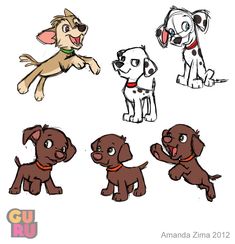 four different cartoon dogs with their mouths open